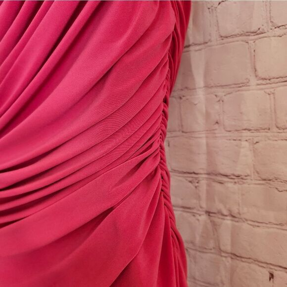 NWT Norma Kamali "Diana" Hot Pink (Rose) One Shoulder Ruched Gown sz.XS Ret $275 - Picture 10 of 12